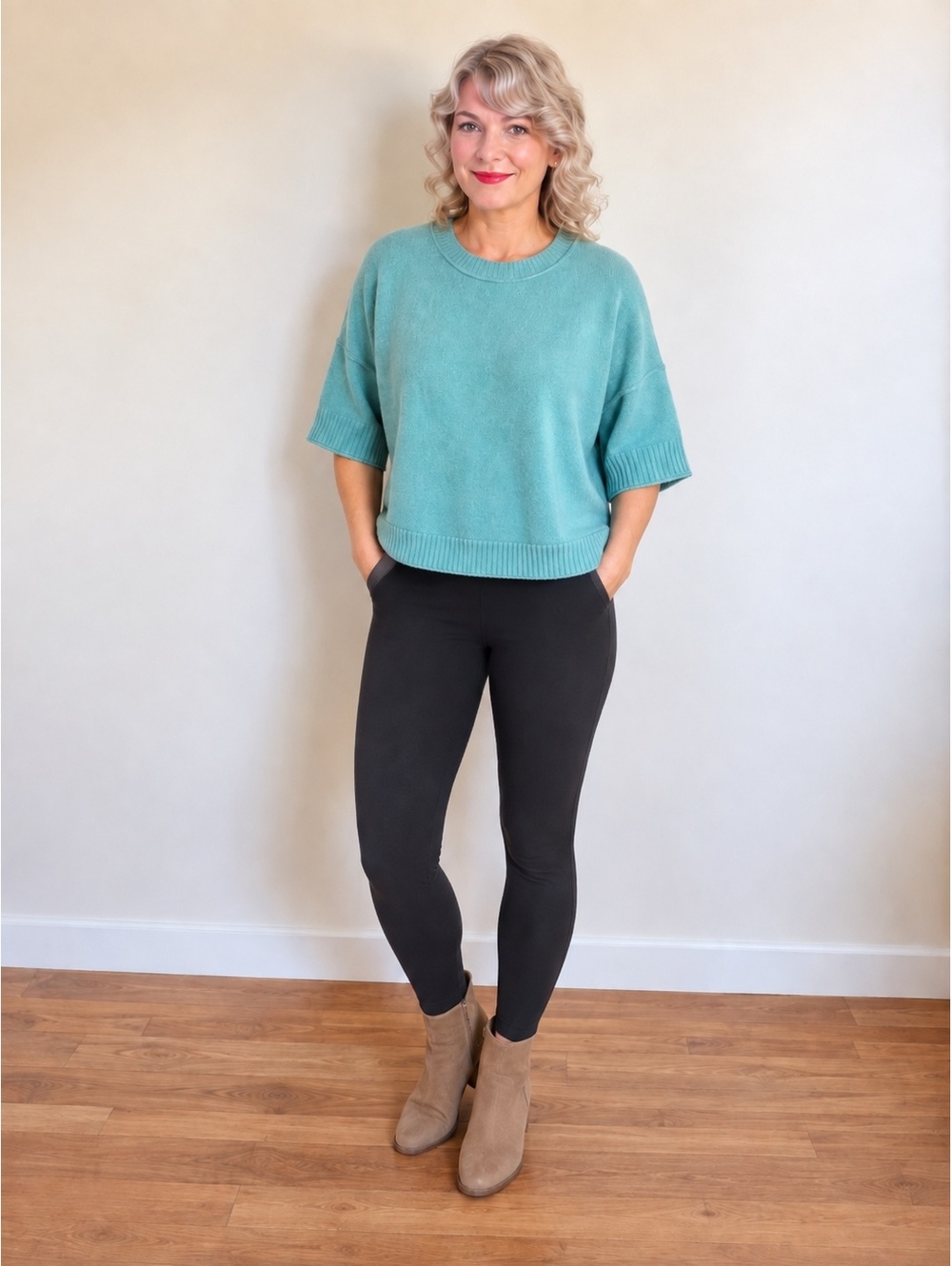WILT 100% Cashmere Short Sleeve Sweater Women’s XL Aqua Blue NWT